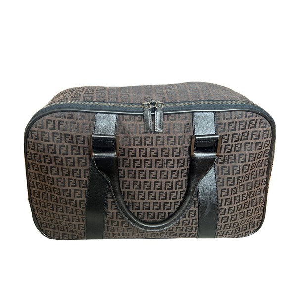 Fendi Handbags - FENDI Zucca Brown "FF" Logo & Leather Duffel/Weekender Bag